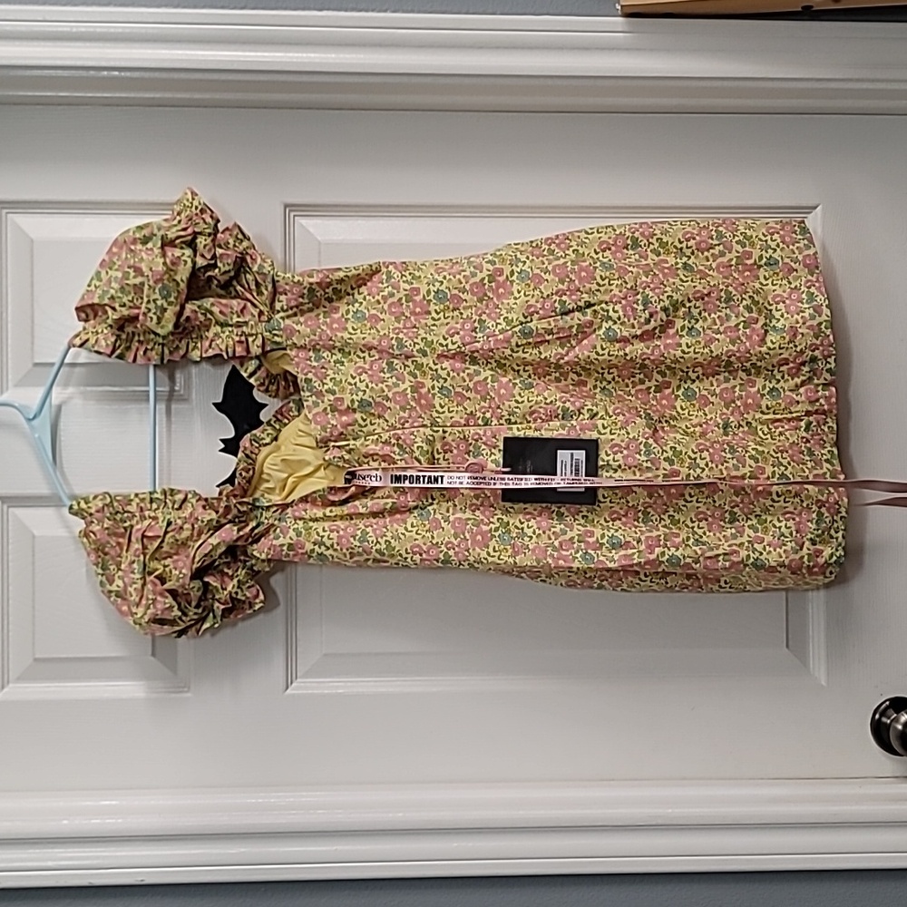 New 🩷 House of CB Tanaya Vintage Floral Puff Sleeve Mini Dress L+ - Picture 4 of 8